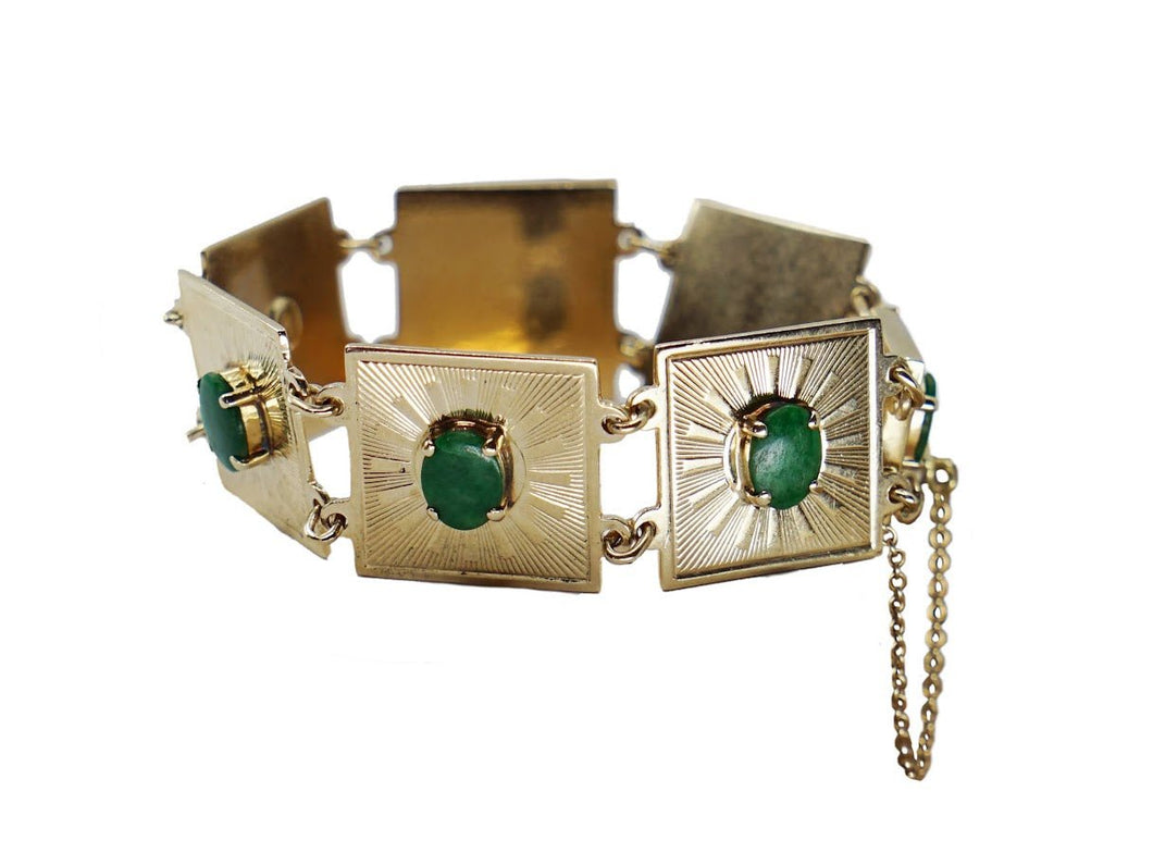 14k Gold 1950s Green Jade Bracelet