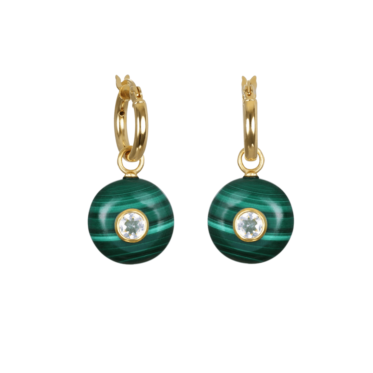 Malachite and Topaz Huggie Hoop Earrings