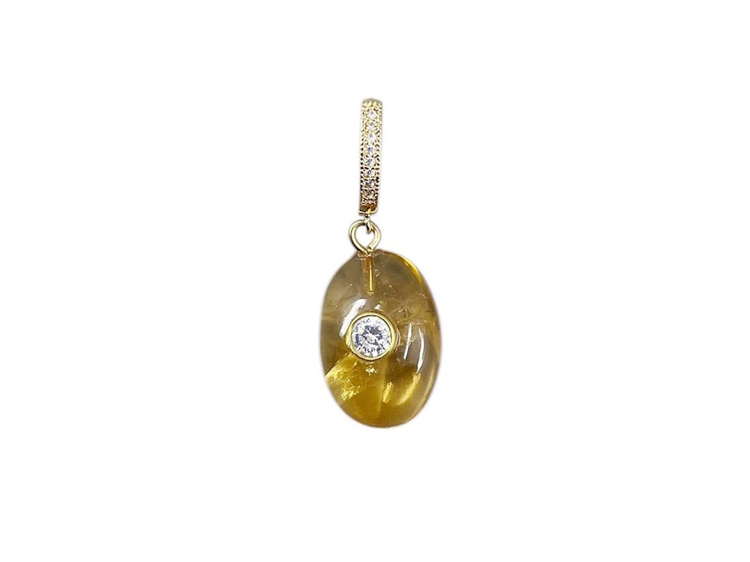 CZ Huggie Earring with Citrine and White Topaz Charm