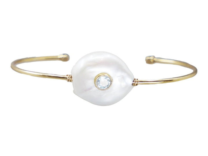 Cuff with Baroque Pearl and Blue Topaz