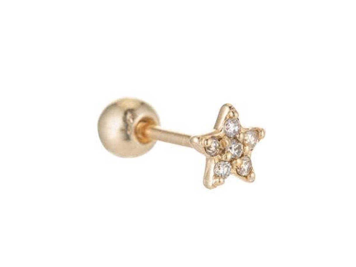 14k Pave Diamond Star Stud Earring