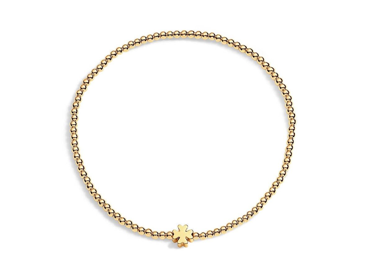 Gold Bead and Clover Charm Bracelet