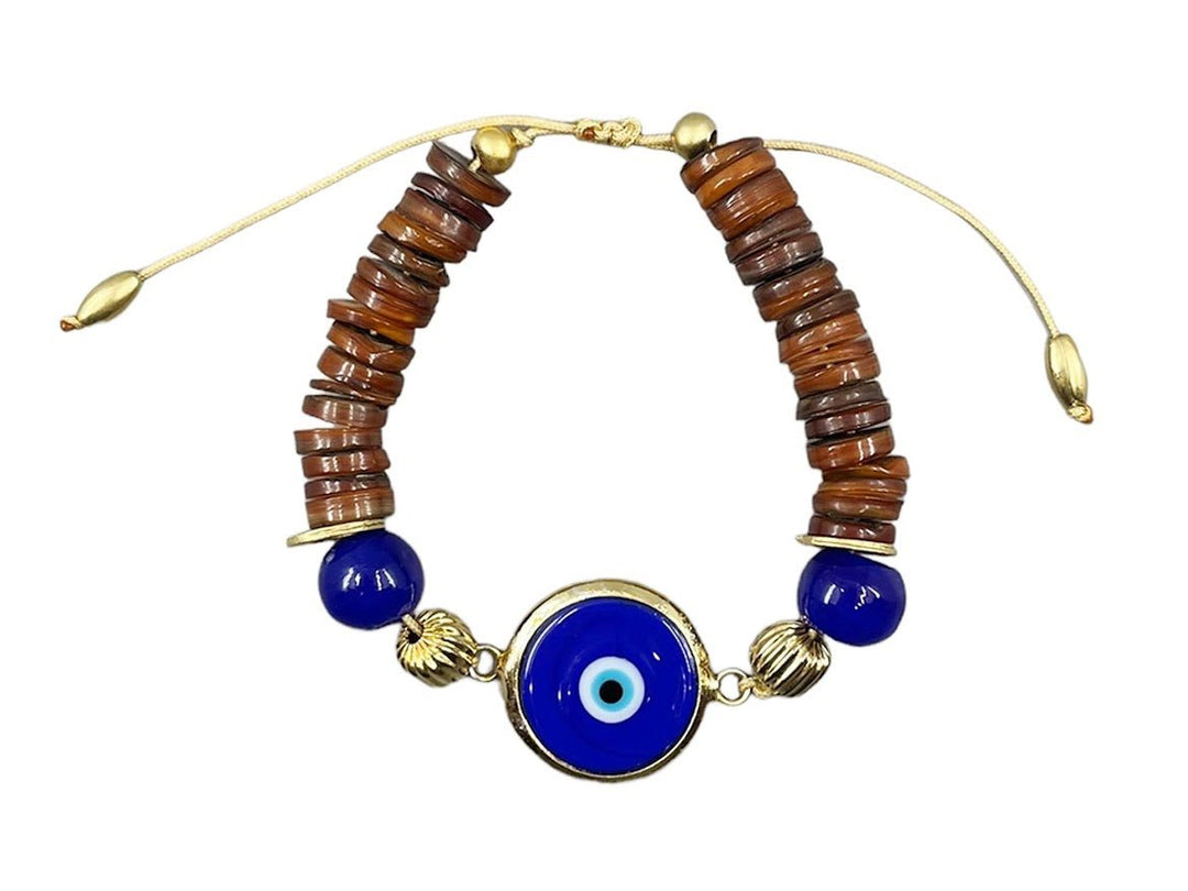 Murano Glass Blue Evil Eye and Shell Bracelet