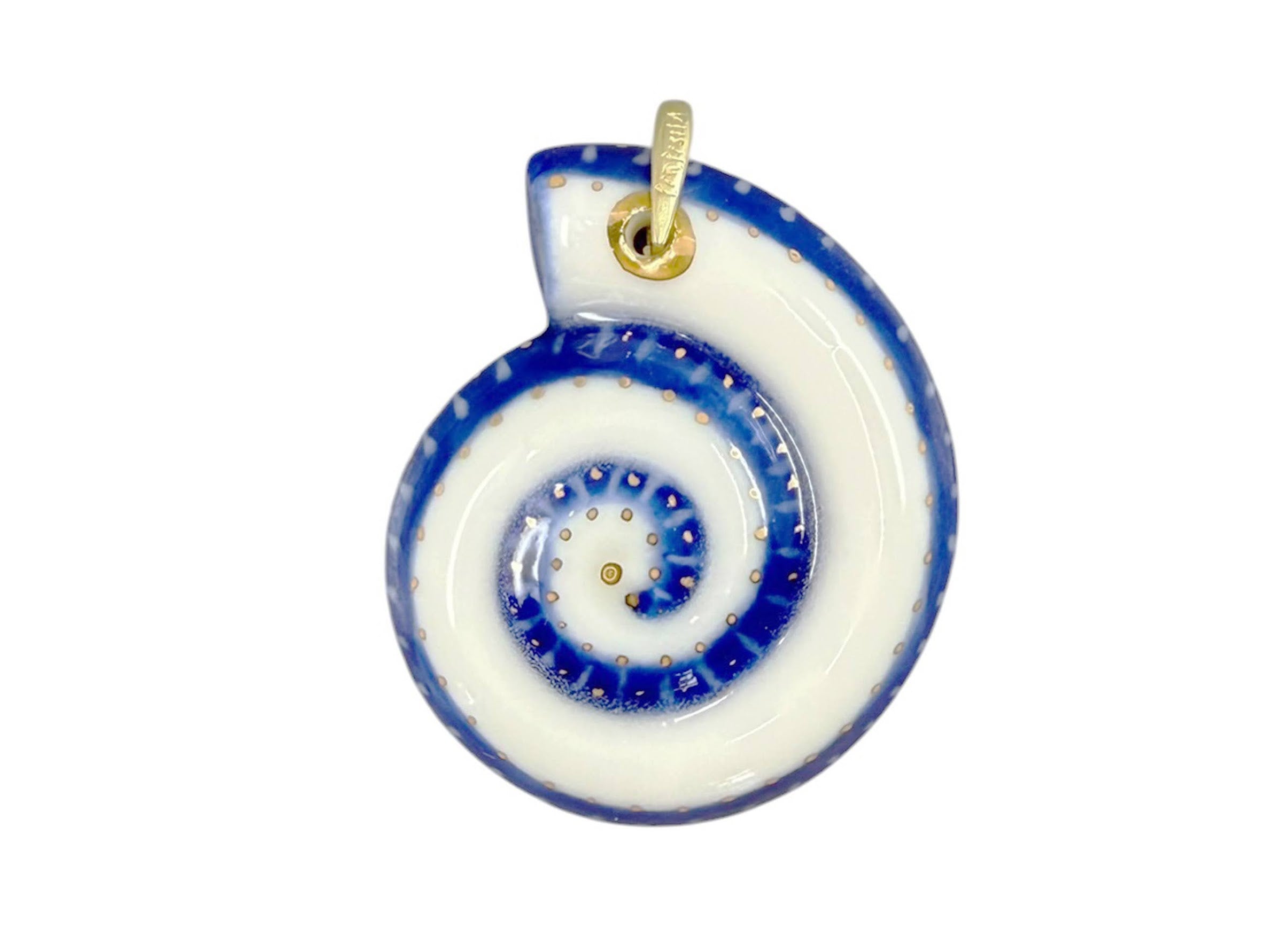 Small Blue and White Medium Swirl Ammonite Charm