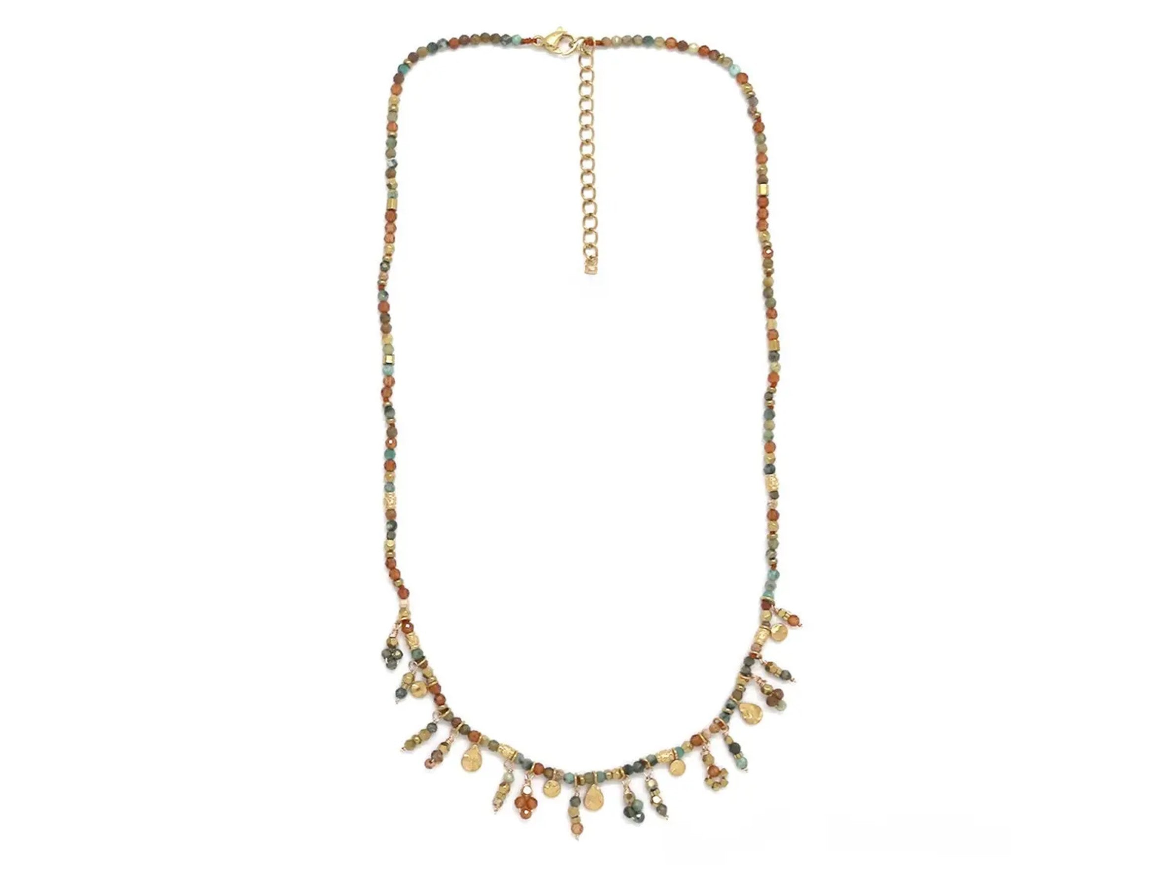 Green Mixed Stone Necklace with Tiny Charms