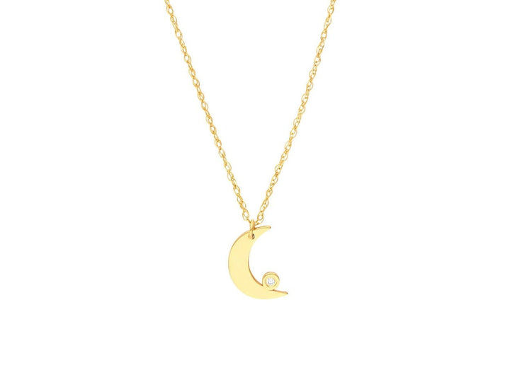 14k Crescent Moon Charm Necklace with Diamond