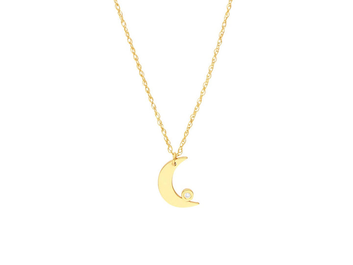 14k Crescent Moon Charm Necklace with Diamond