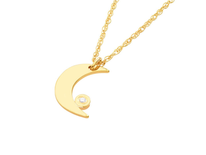 14k Crescent Moon Charm Necklace with Diamond