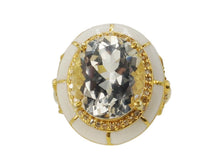 Load image into Gallery viewer, 14k White Enamel Cocktail Ring with Clear Quartz and Pave Diamonds
