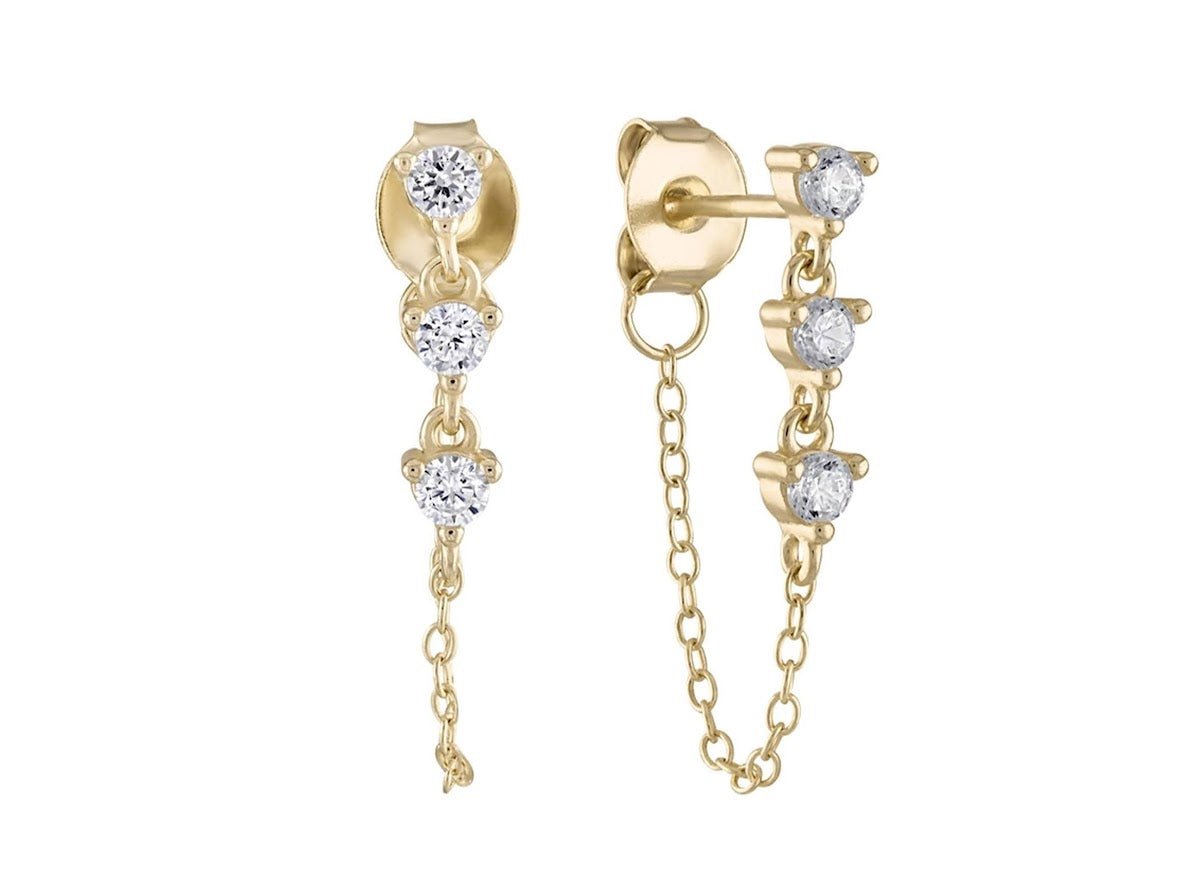 Gold and CZ Dangle Drop Chain Earrings