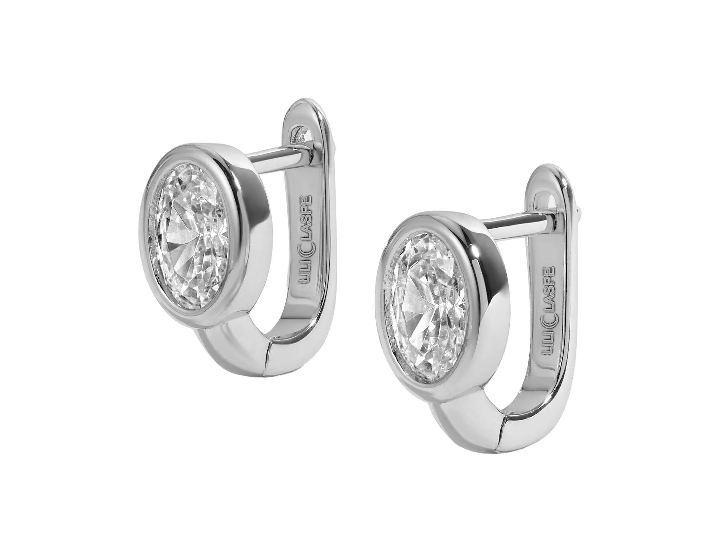 Silver Oval CZ Huggie Earrings