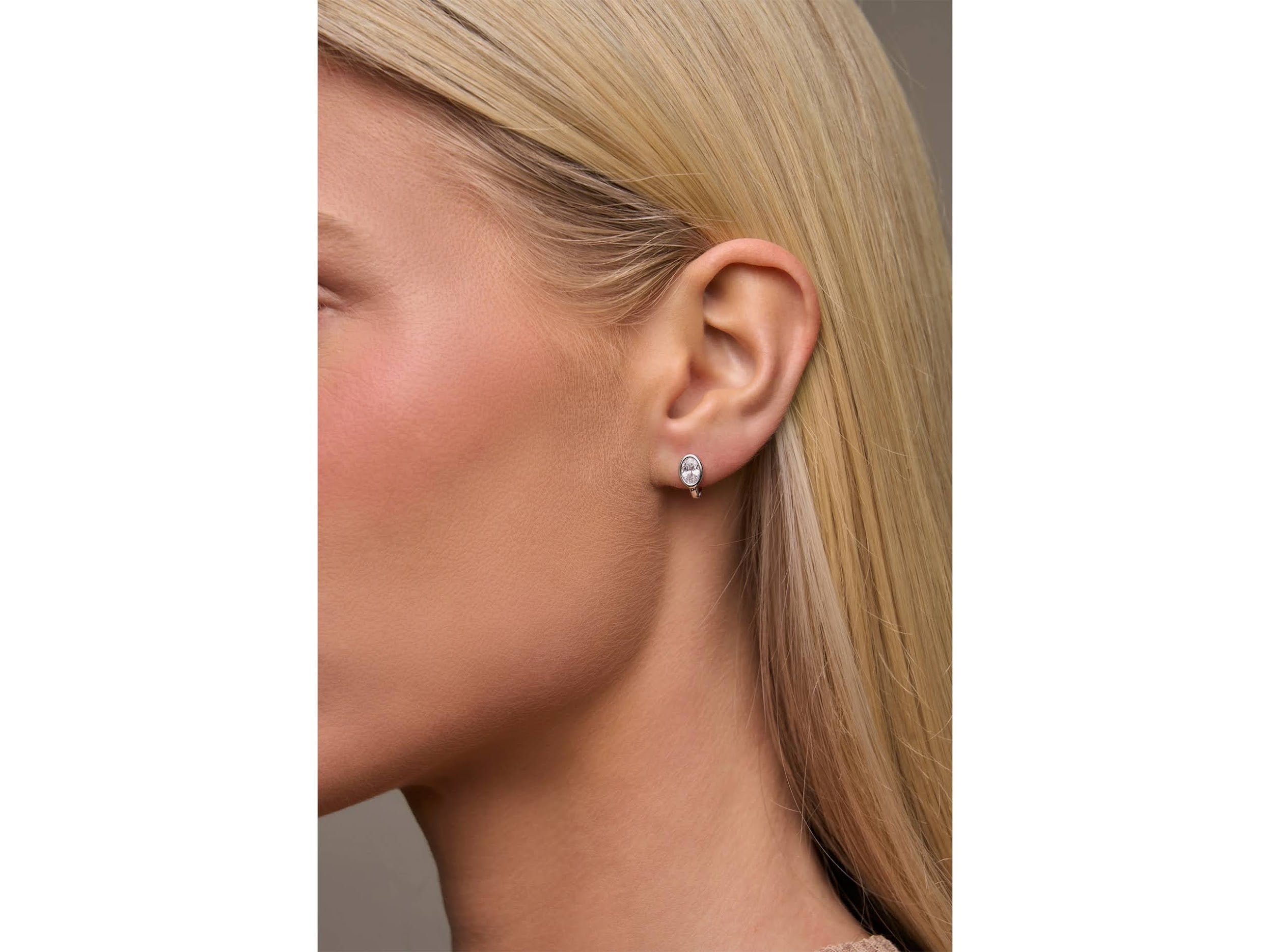 Silver Oval CZ Huggie Earrings