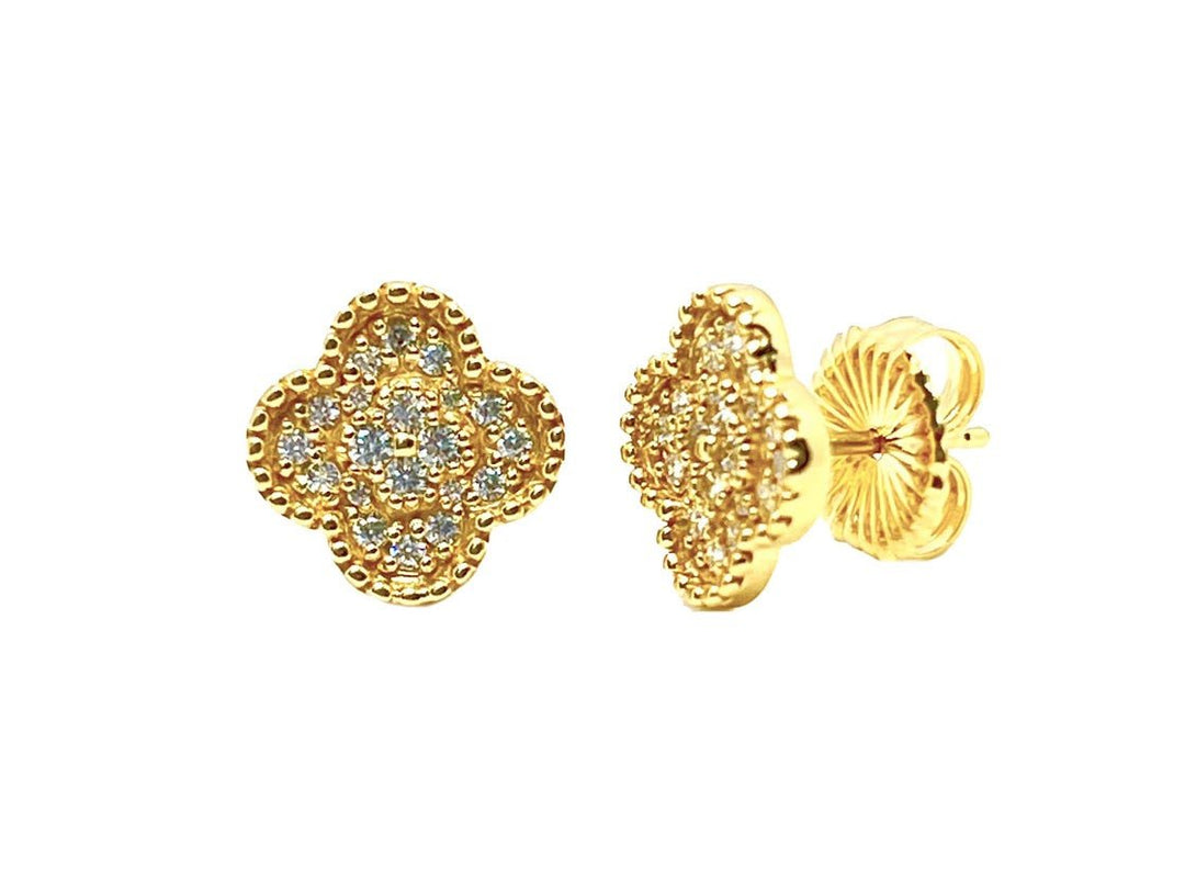 Gold Pave CZ Clover Studs