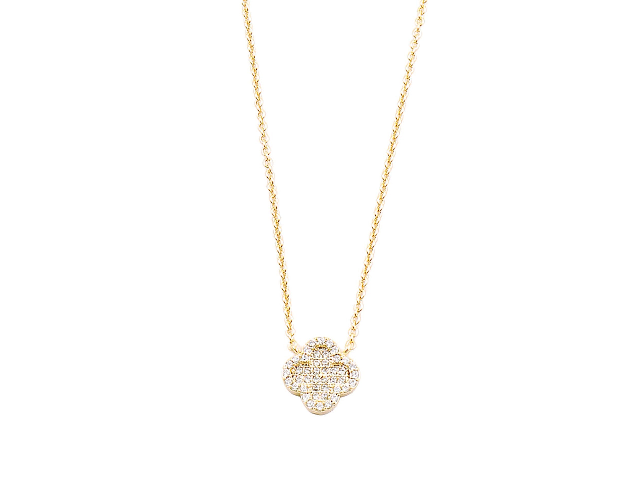 Gold Clover Necklace with CZs