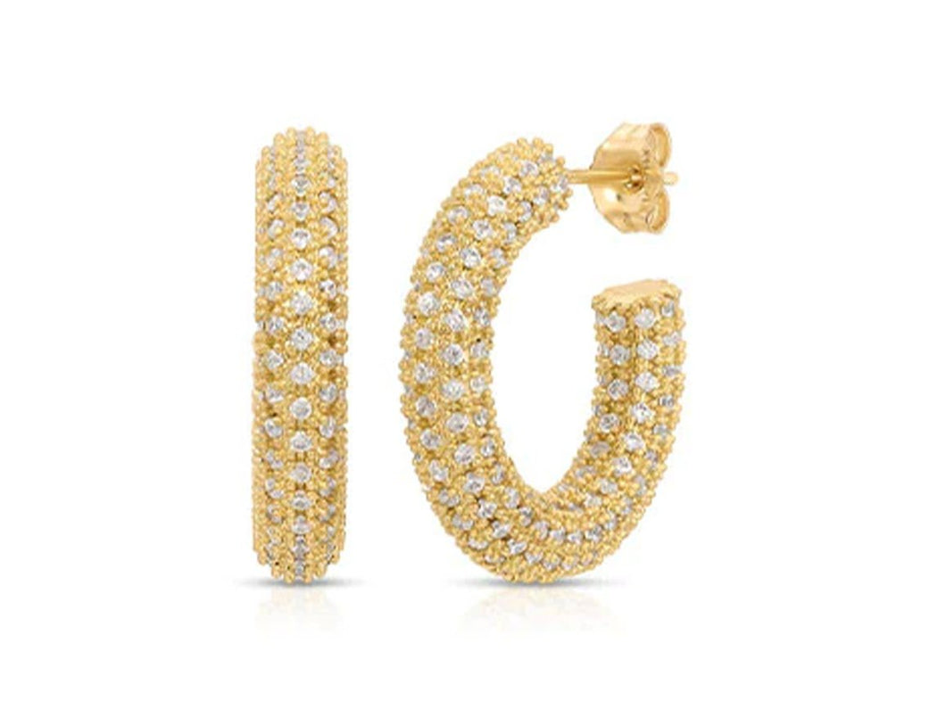 Gold Hoop with Pave CZs