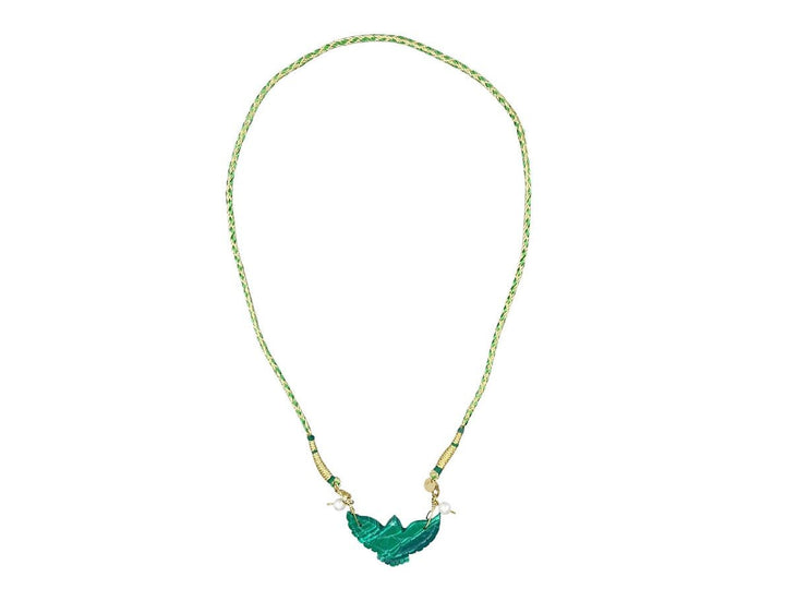 Carved Malachite Eagle Charm on Green Cord Necklace