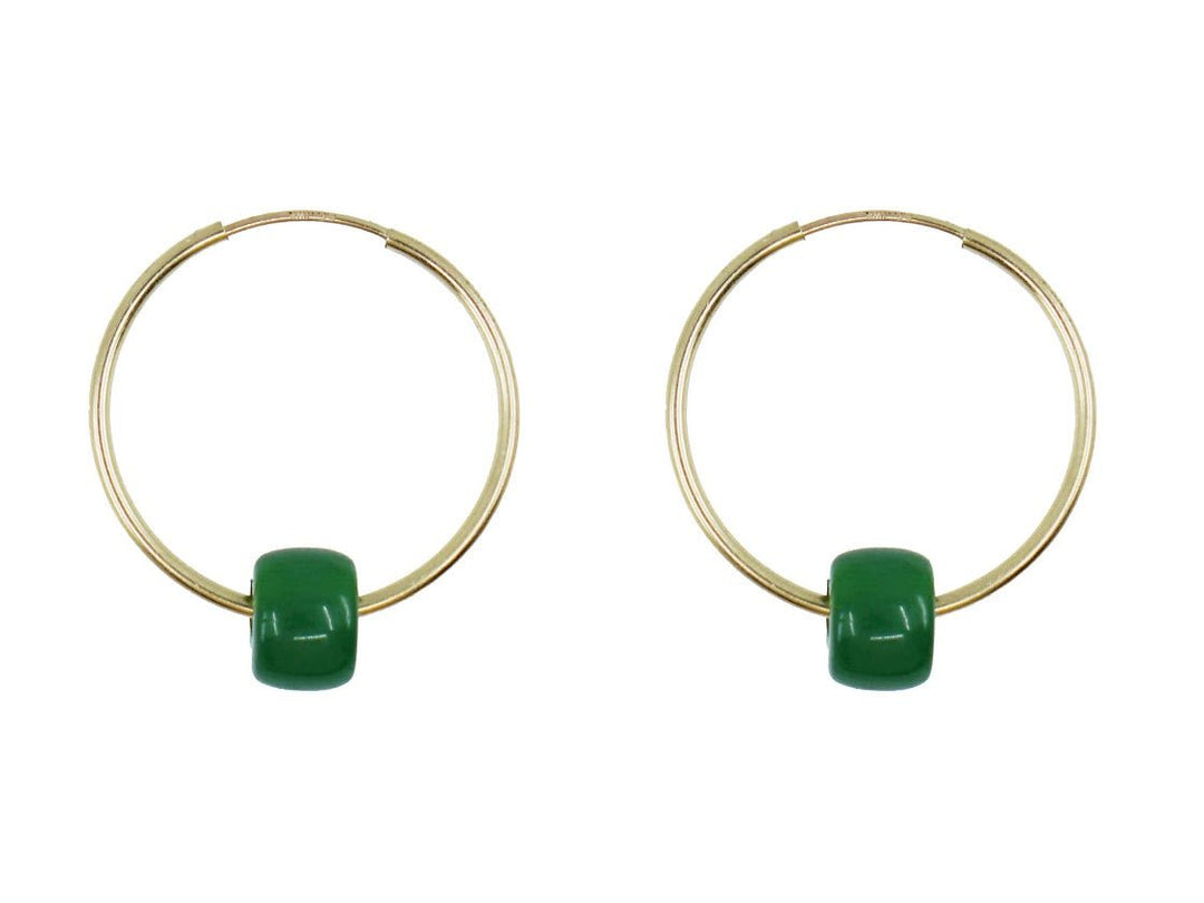 Gold Hoops with Green Jade Stones
