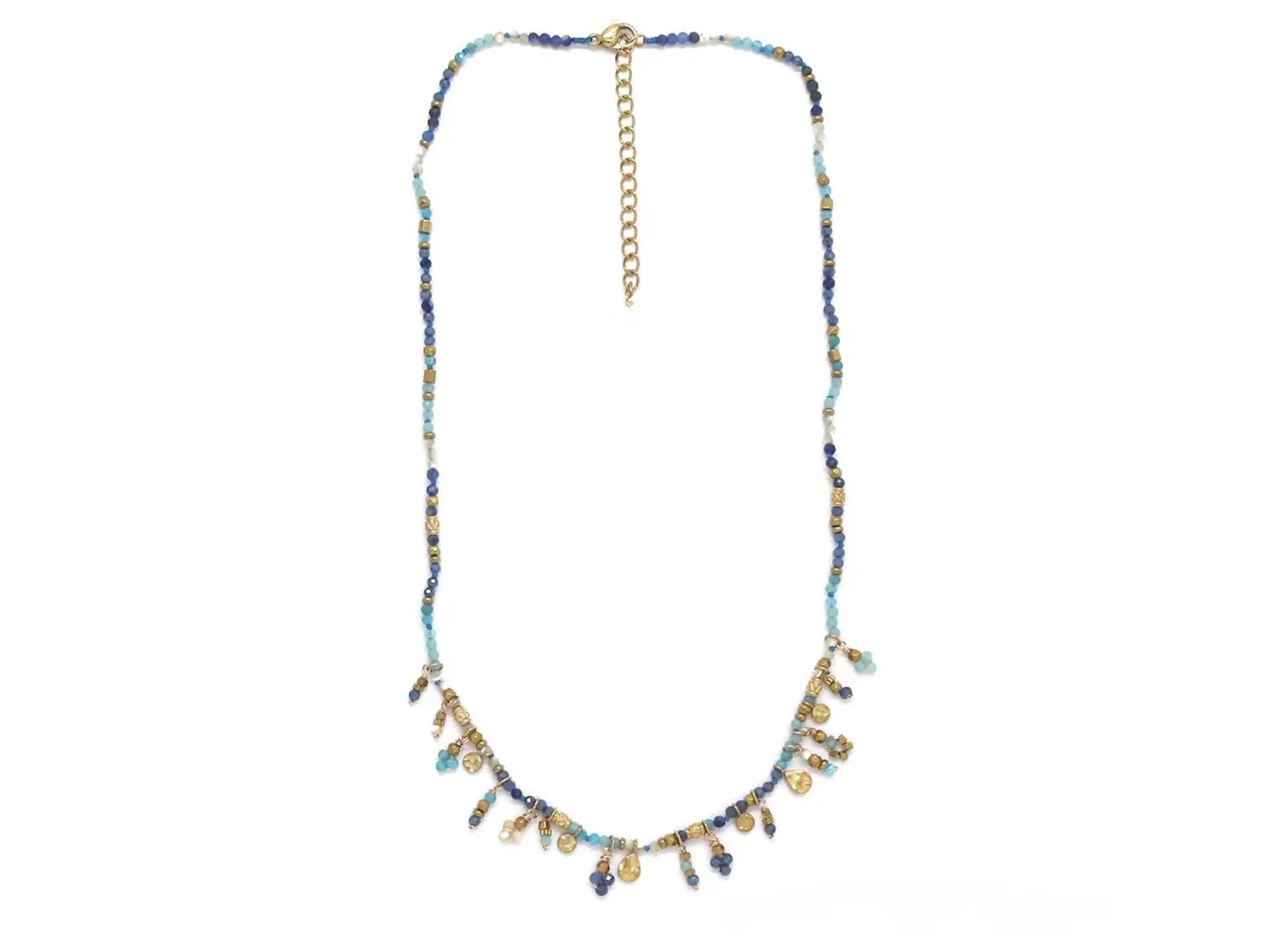 Blue Mixed Stone Necklace with Tiny Charms