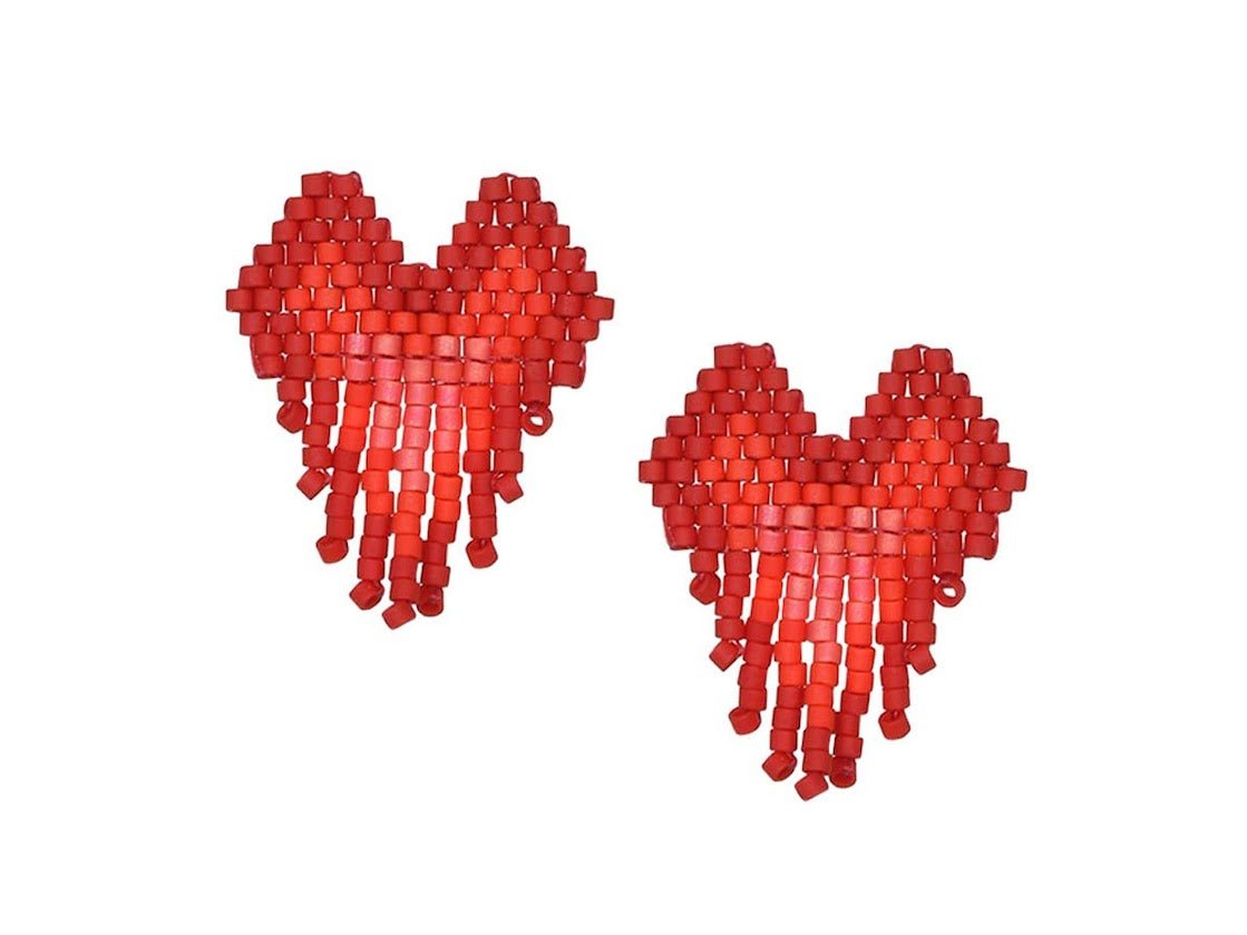 Red Beaded Heart Earrings