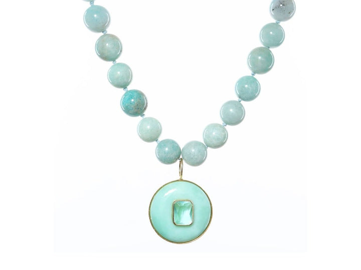 Amazonite Necklace with Chrysoprase and Aqua Quartz Pendant