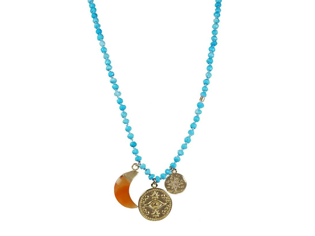 Turquoise Necklace with Carnelian Moon Charm