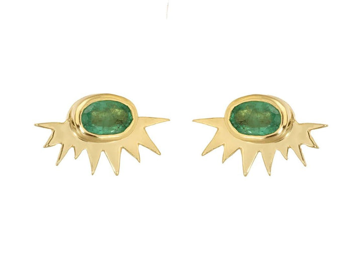 14k Tiny Emerald Sunburst Stud Earrings