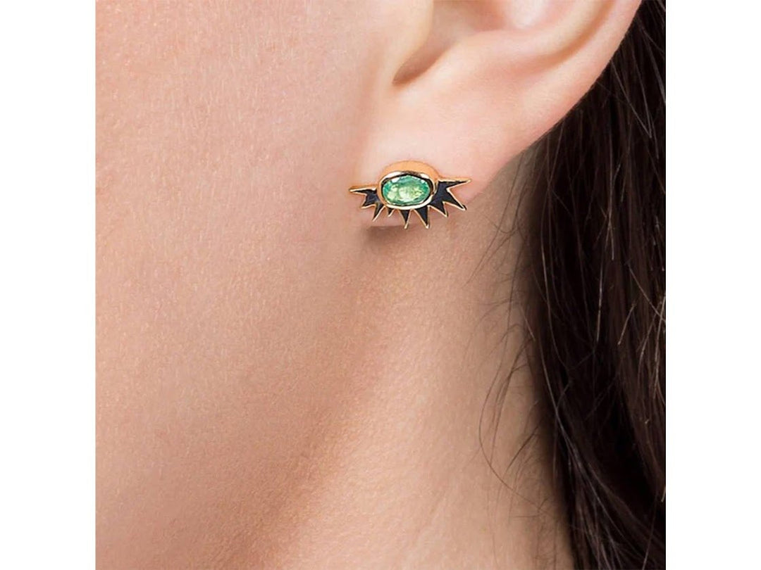 14k Tiny Emerald Sunburst Stud Earrings