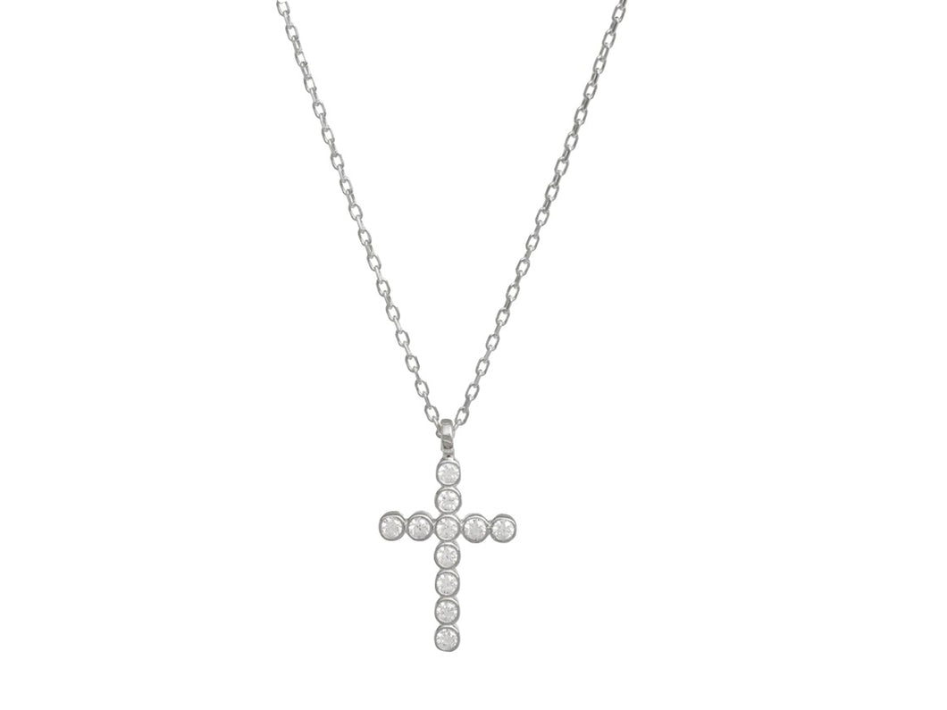 Silver Cross Necklace with CZs