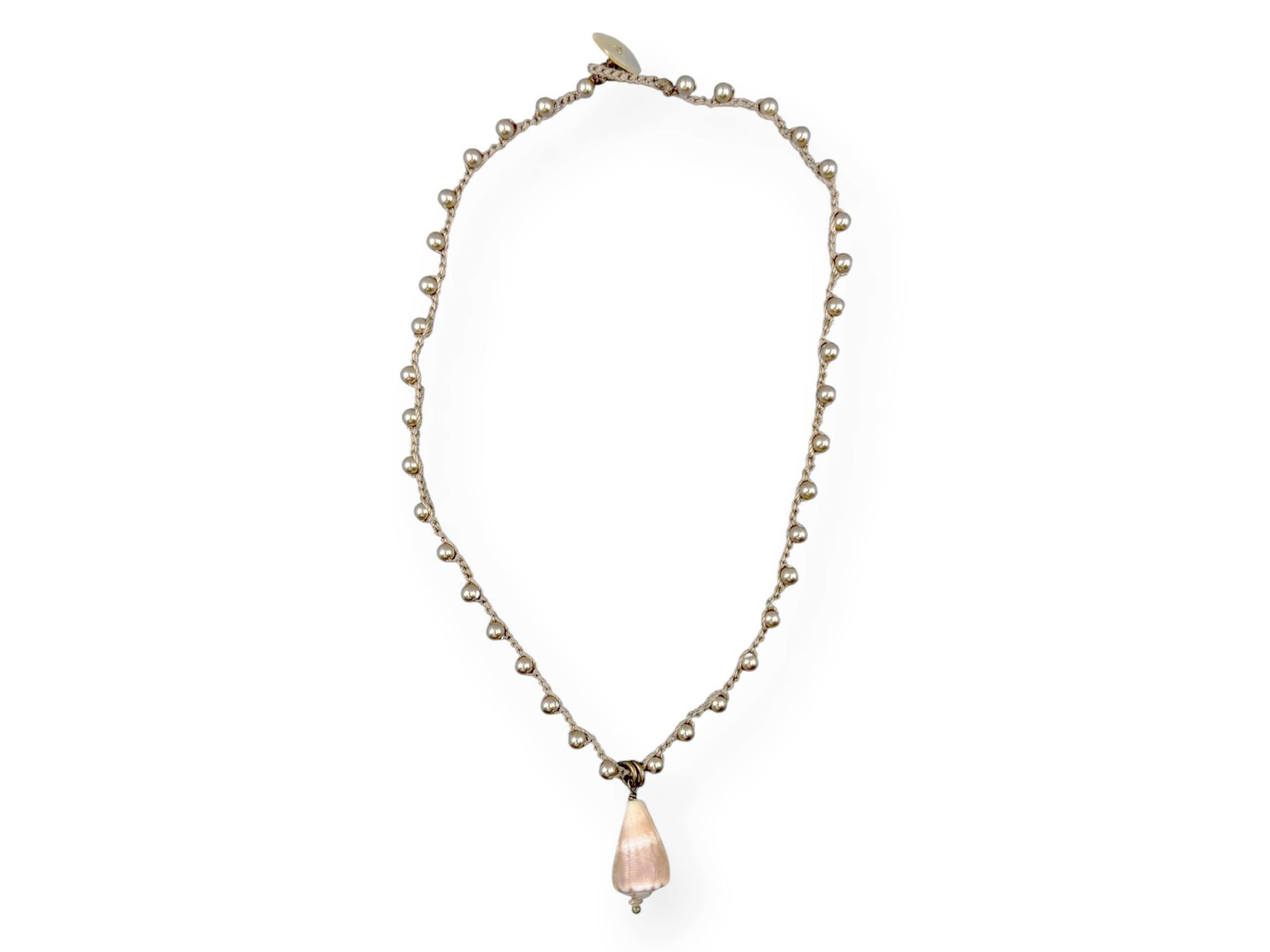 Hand-Crocheted Necklace with Hawaiian Cone Shell Charm