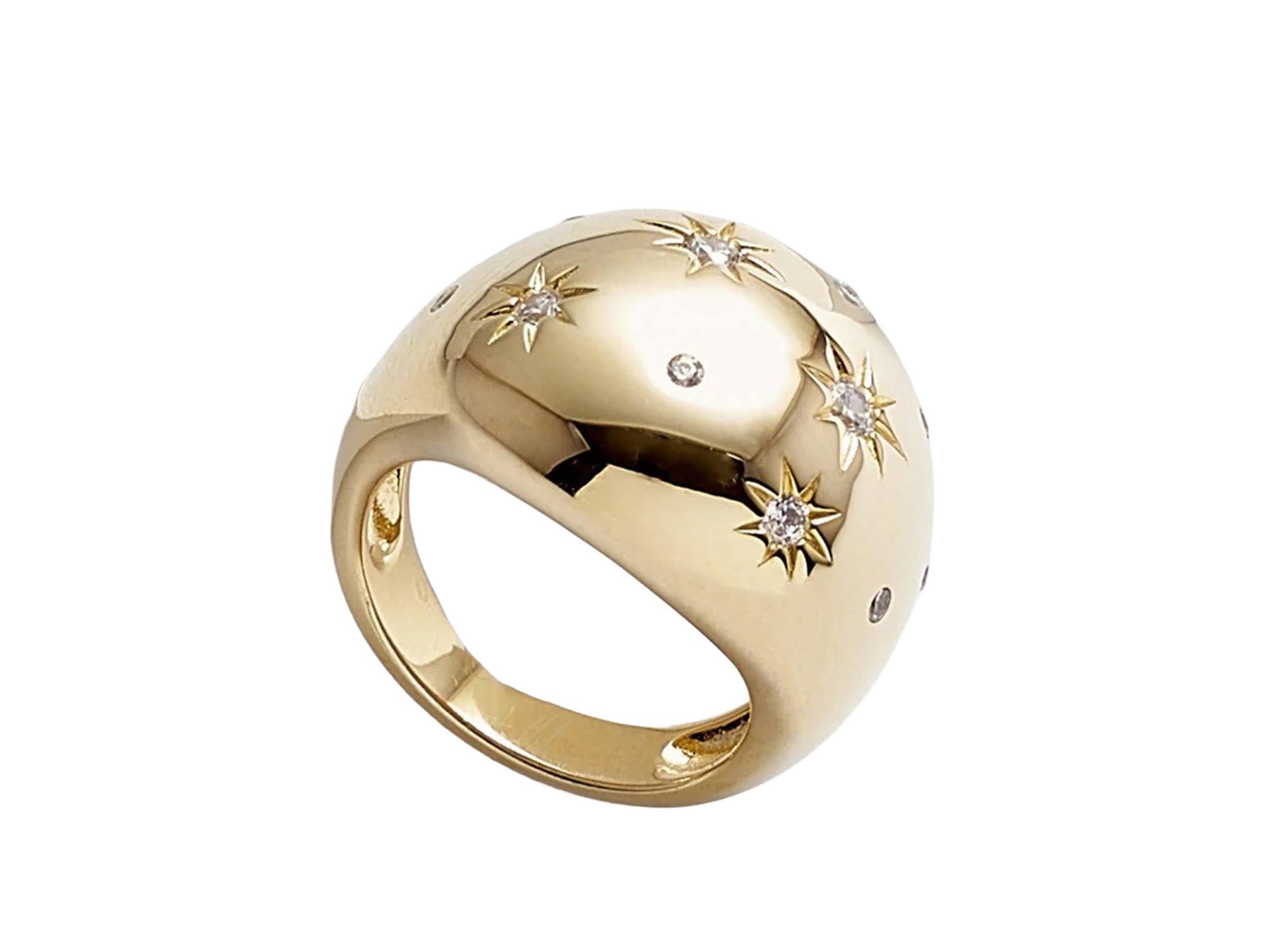 Gold Dome Ring with CZ Stars