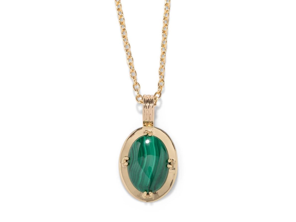 Oval Malachite Charm Necklace.
