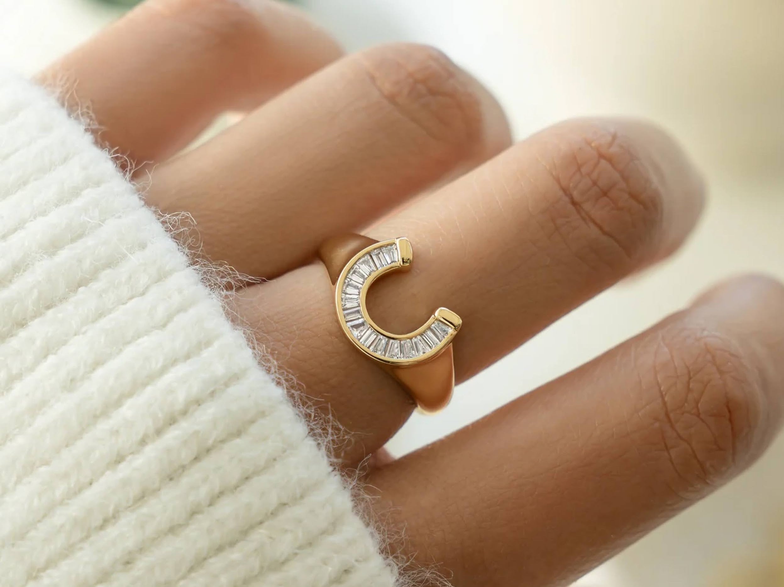 Gold and CZ Horseshoe Ring