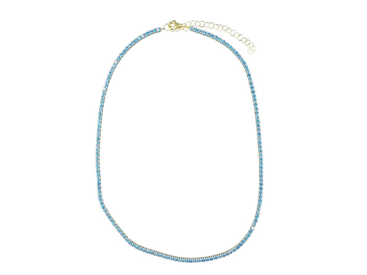 Blue CZ Tennis Choker Necklace.