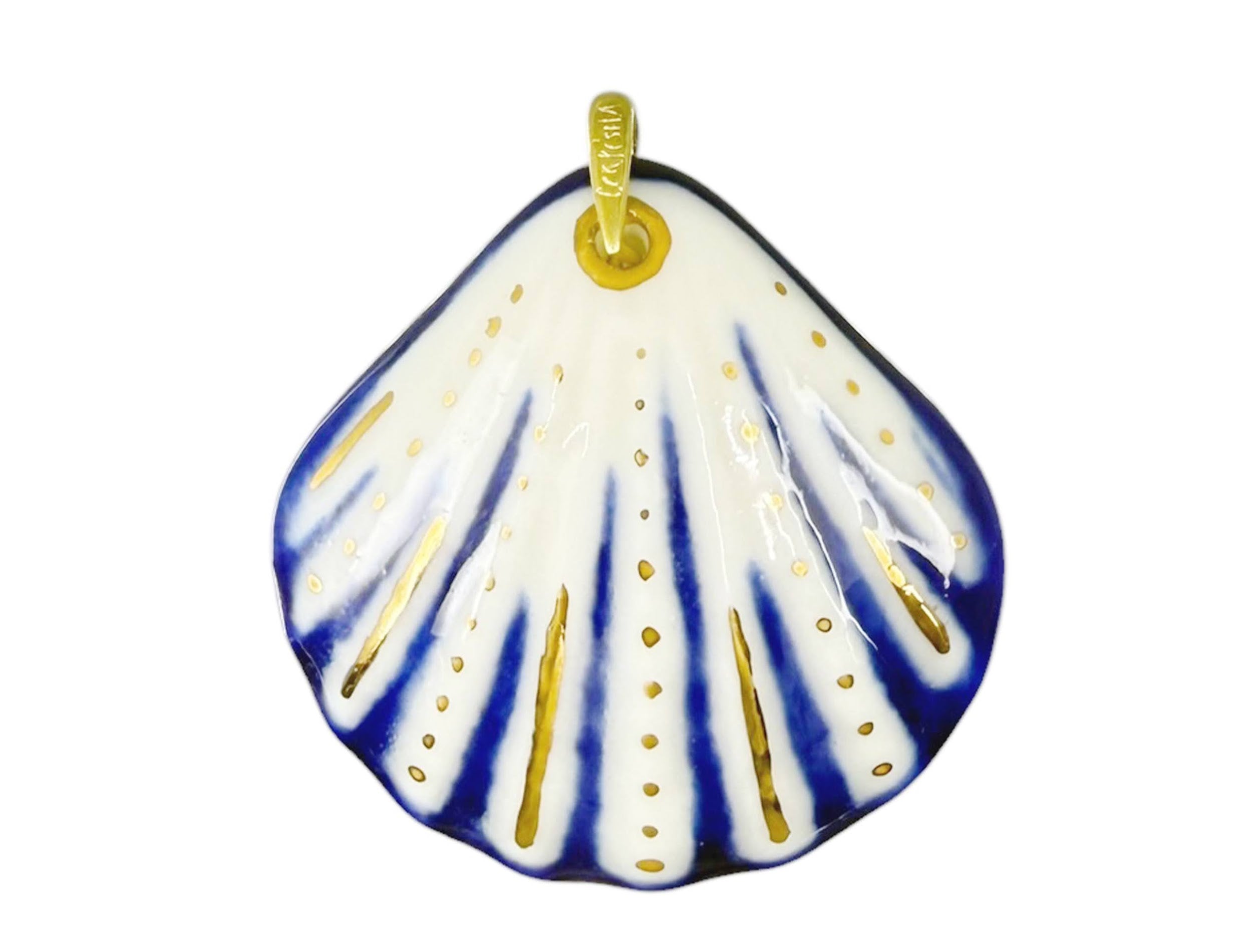 Handpainted Italian Porcelain Navy and White Large Shell Charm