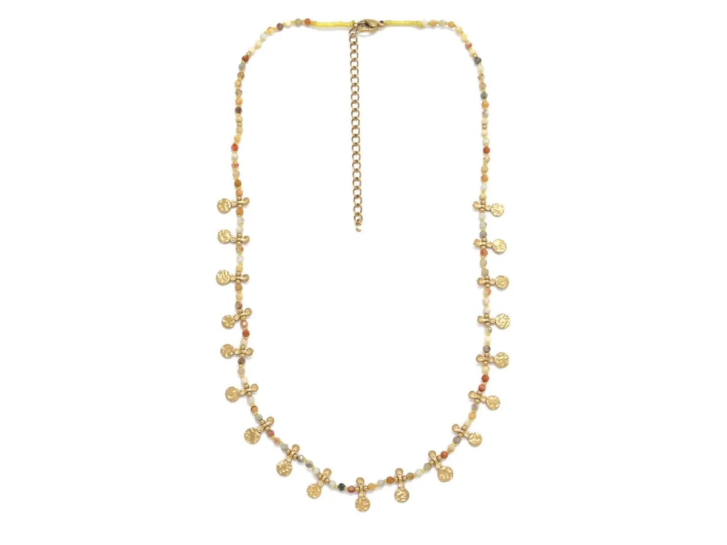 Agate Necklace with Hammered Charms