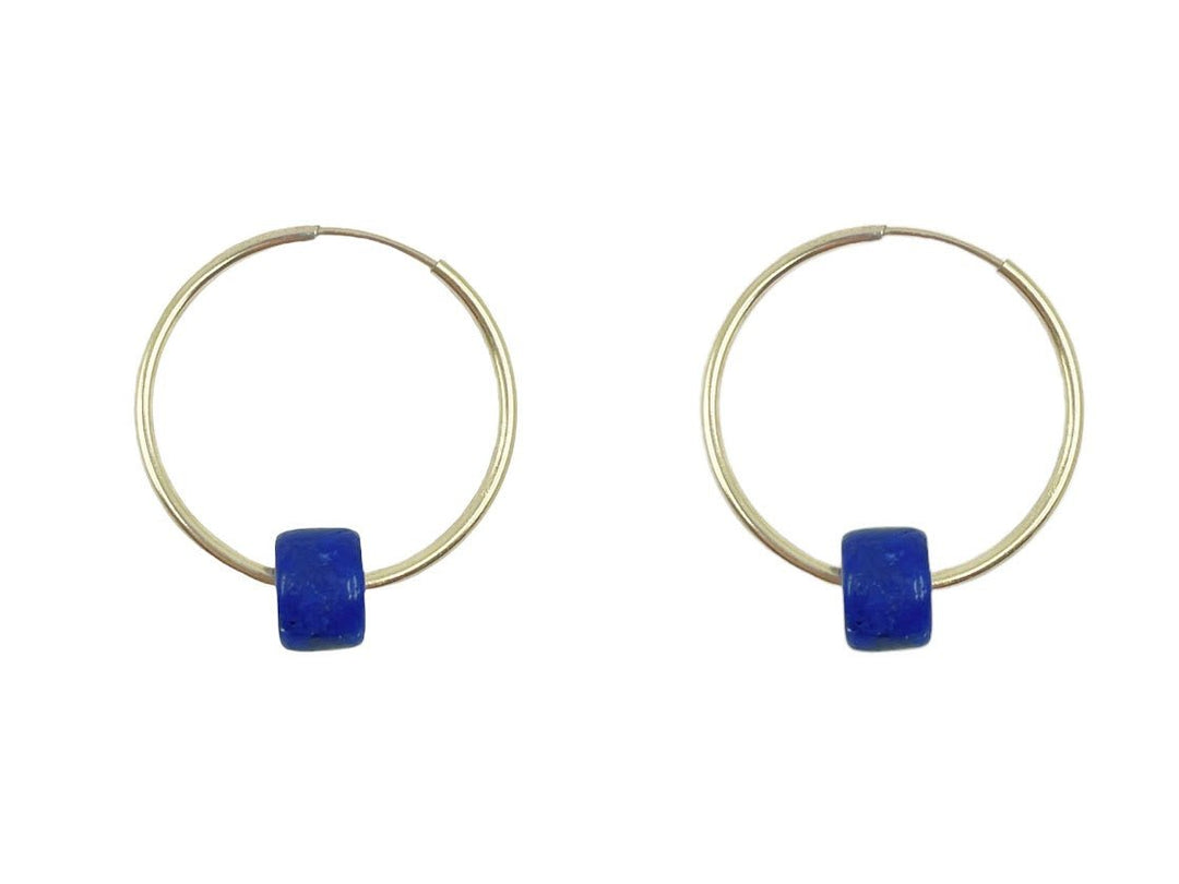 Gold Hoops with Blue Lapis Stones