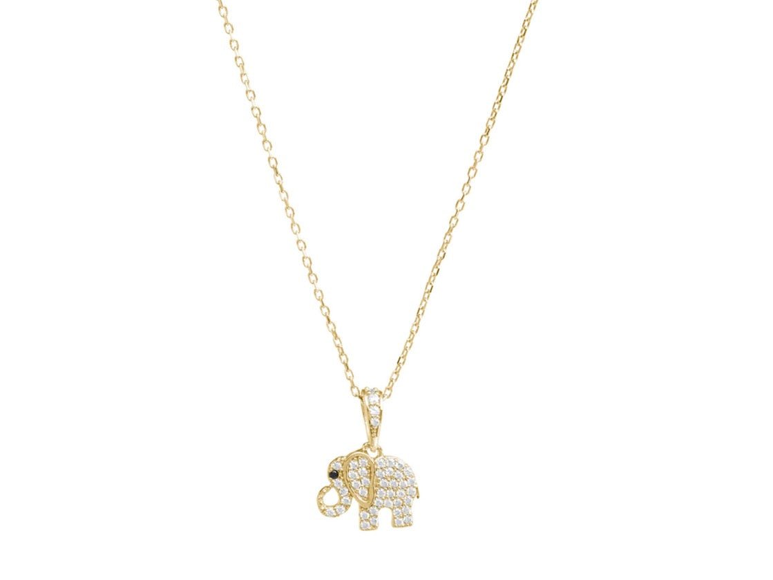 Gold Elephant Necklace with CZs