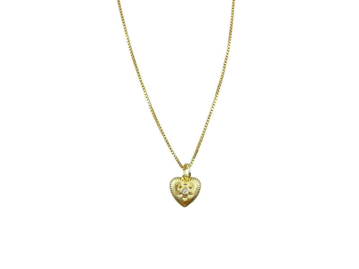 Gold Textured Heart Charm Necklace