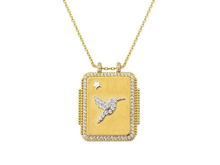 Gold Bird Charm Necklace with CZs