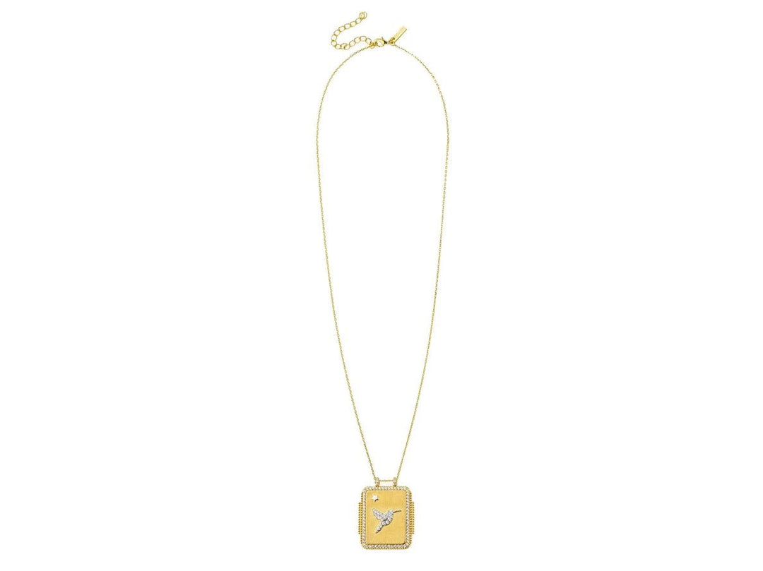 Gold Bird Charm Necklace with CZs