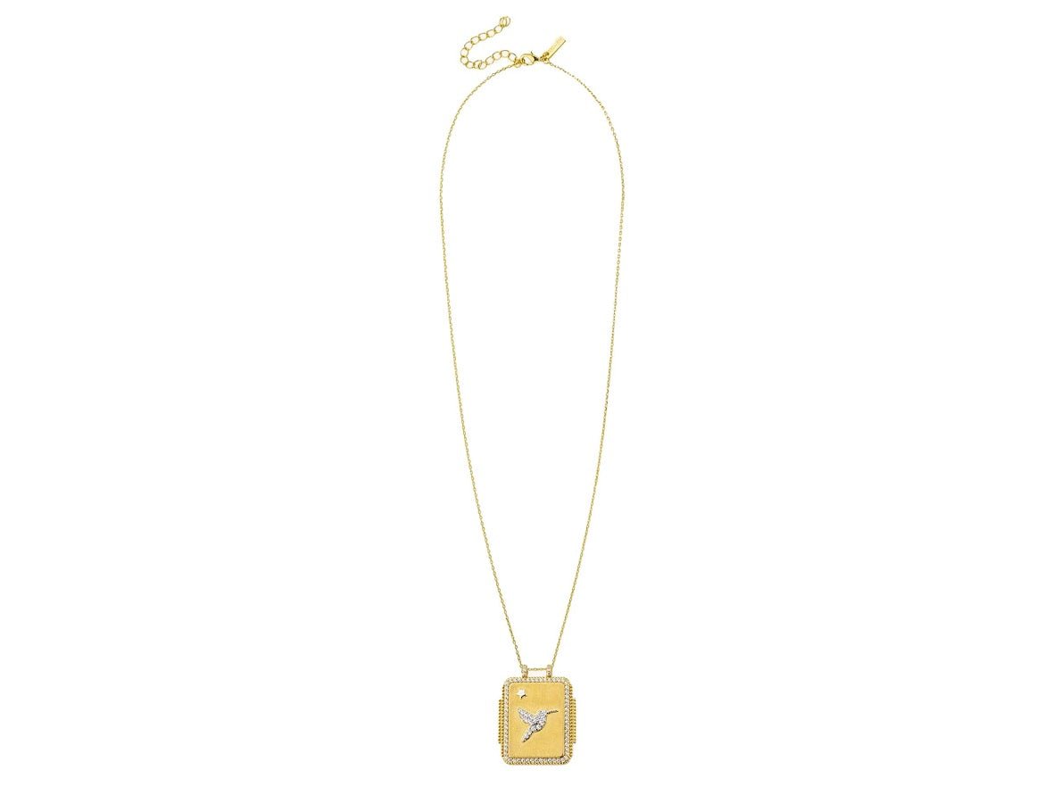 Gold Bird Charm Necklace with CZs
