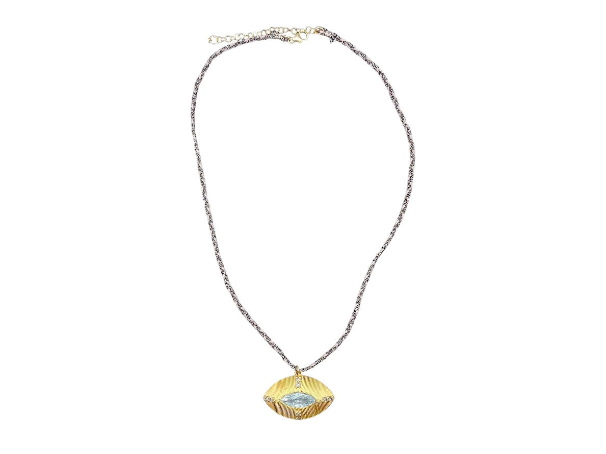 Aquamarine and Diamond Evil Eye Necklace