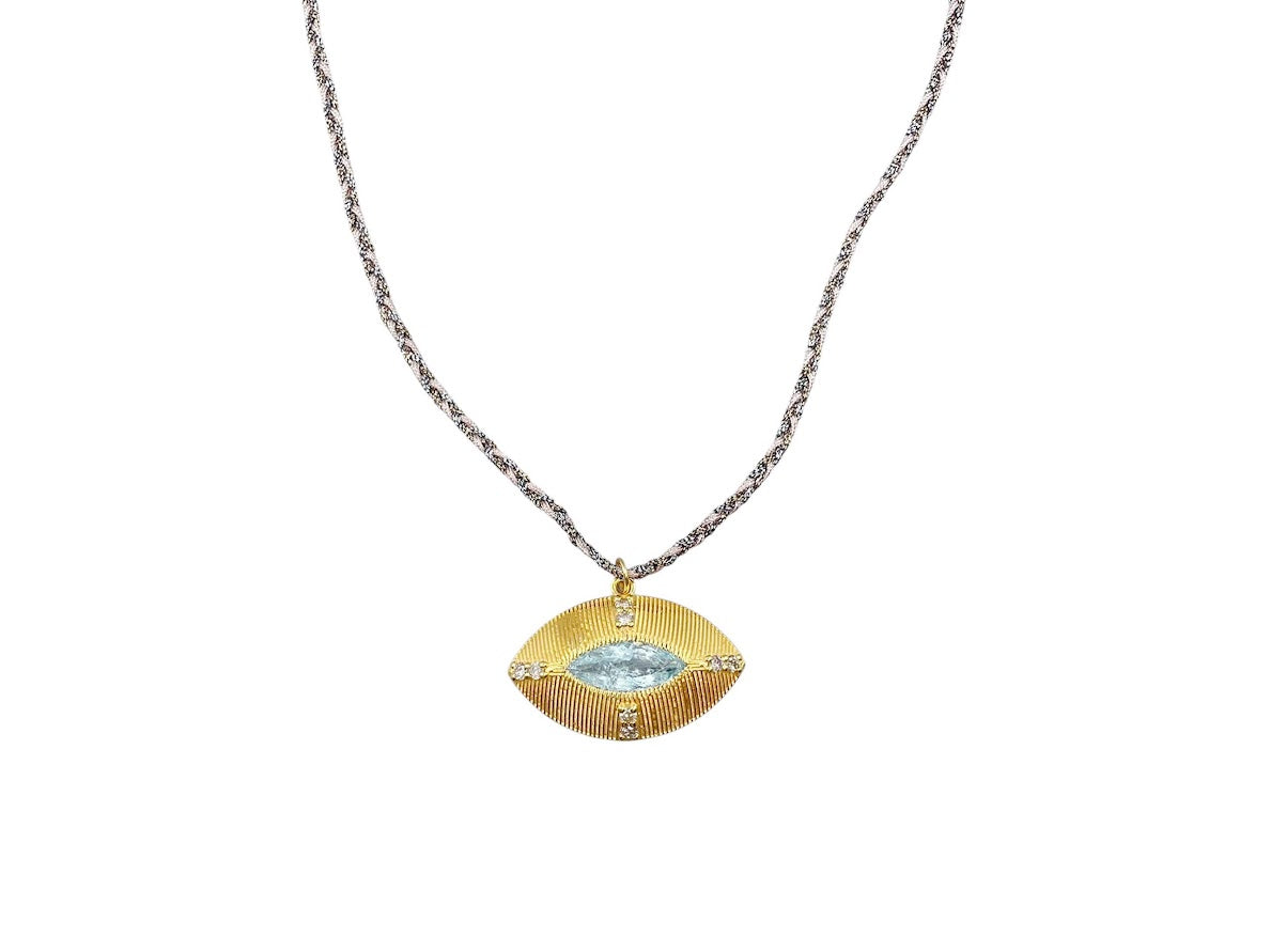 Aquamarine and Diamond Evil Eye Necklace