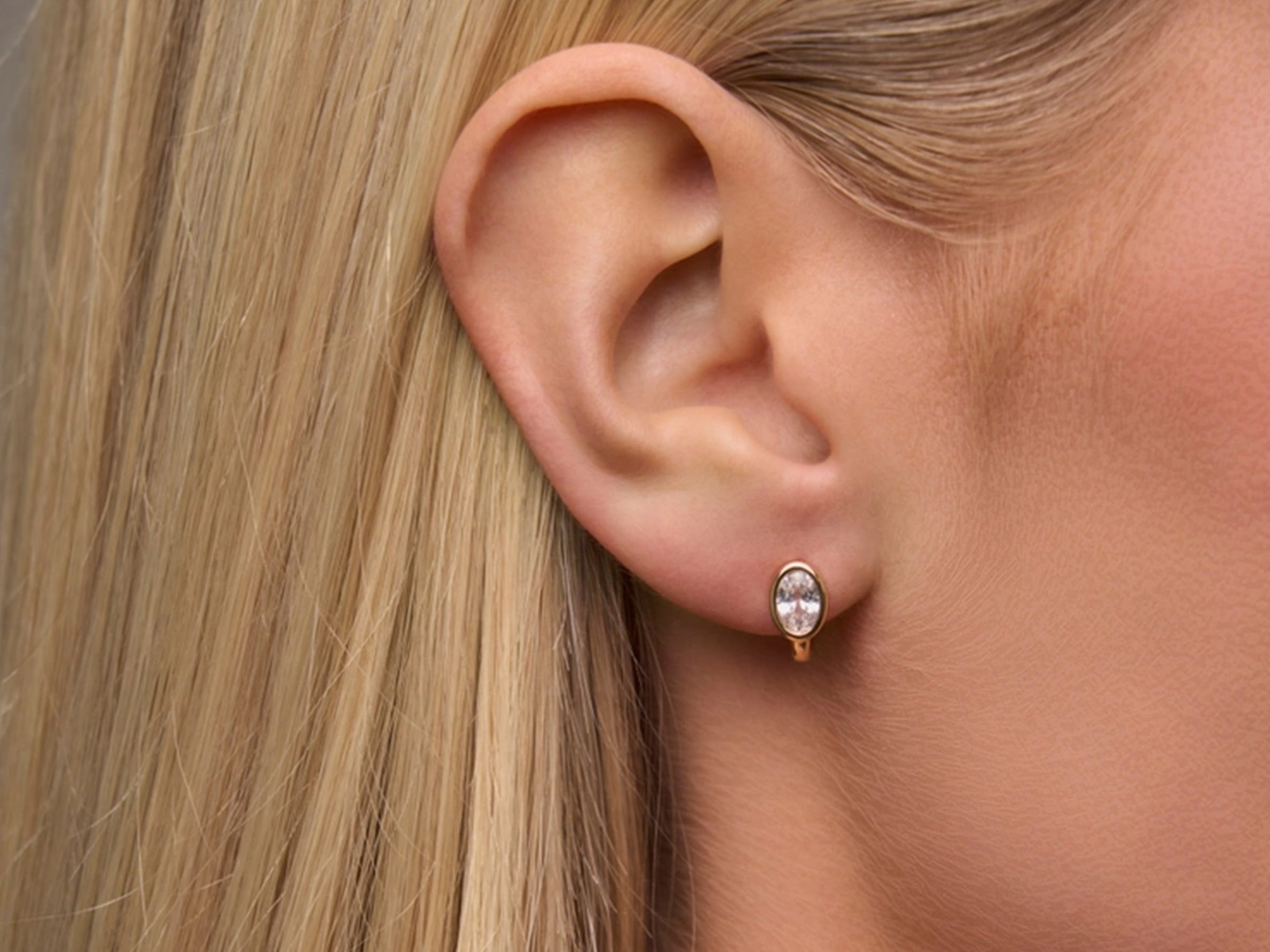 Oval CZ Huggie Earrings