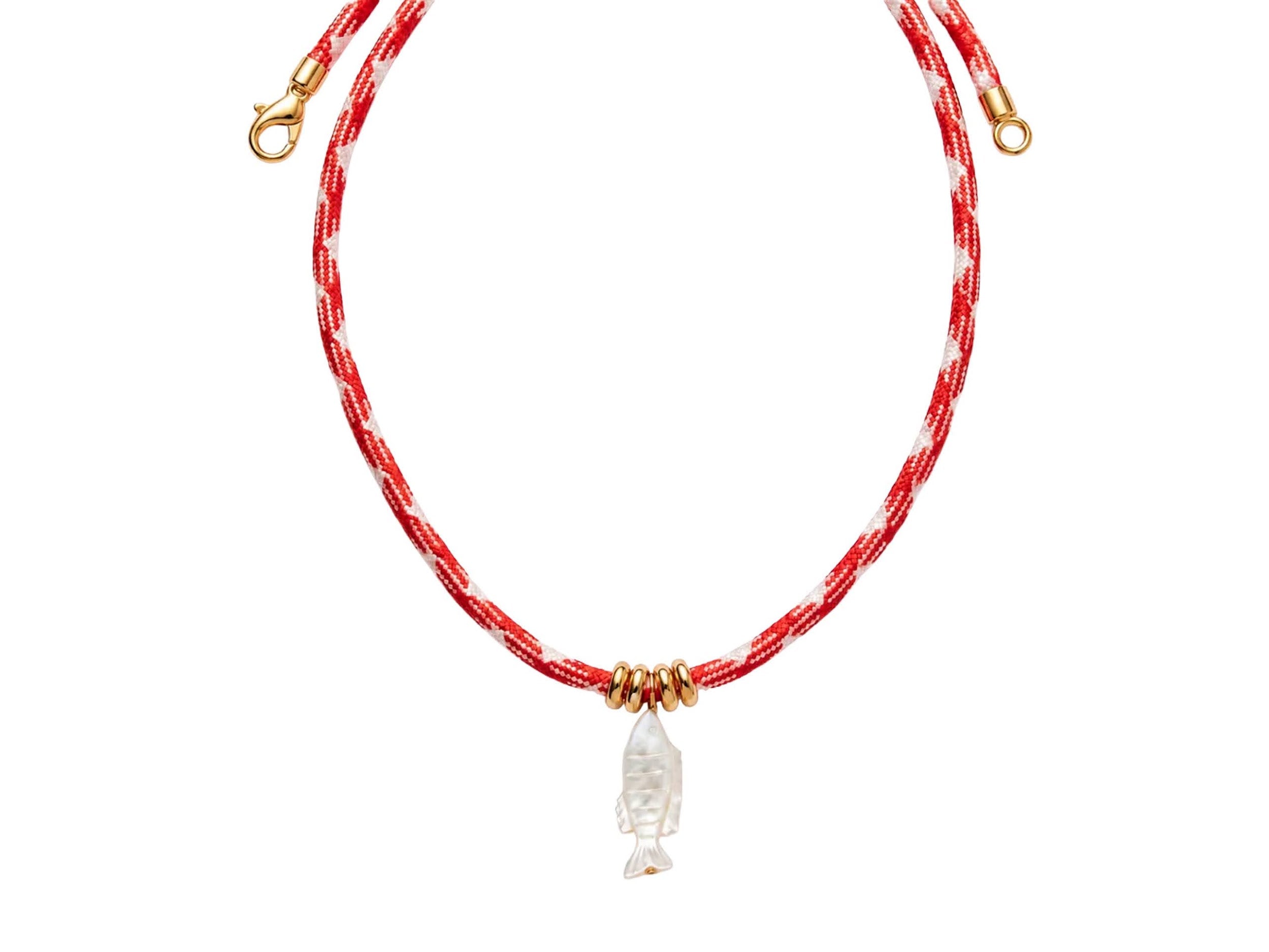 MOP Fish Charm on Pink Cord Necklace