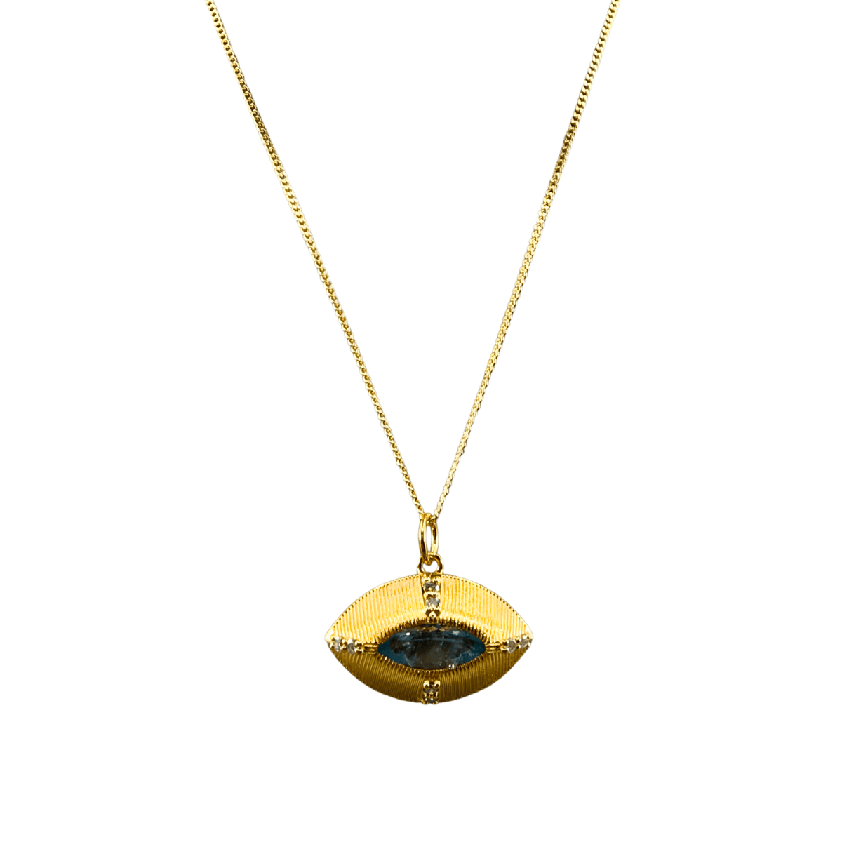 Aquamarine and Diamond Evil Eye Necklace