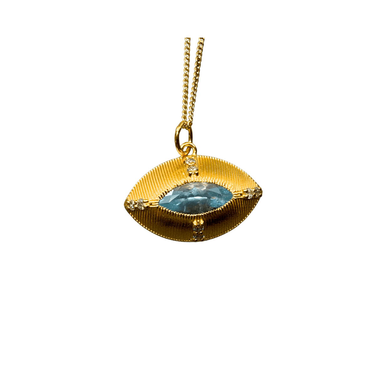 Aquamarine and Diamond Evil Eye Necklace