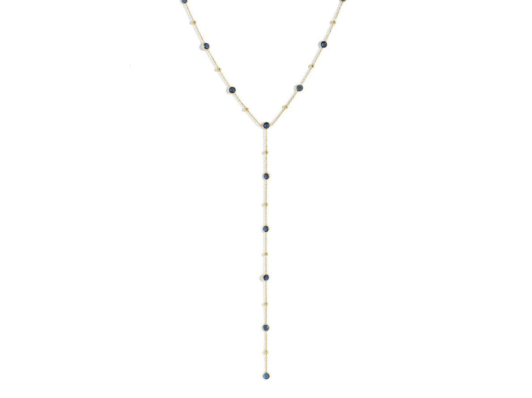 Gold Lariat Necklace with Blue CZs