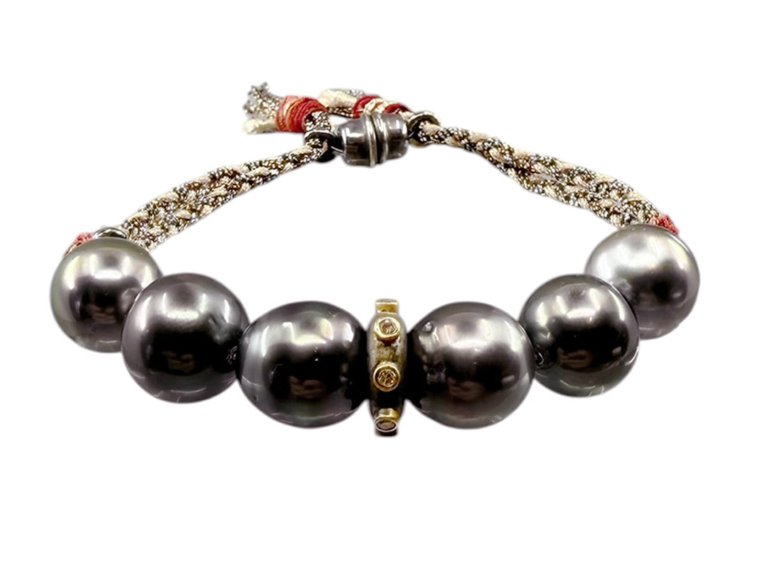 9k Pearl and Hand-Braided Silk Cord Bracelet