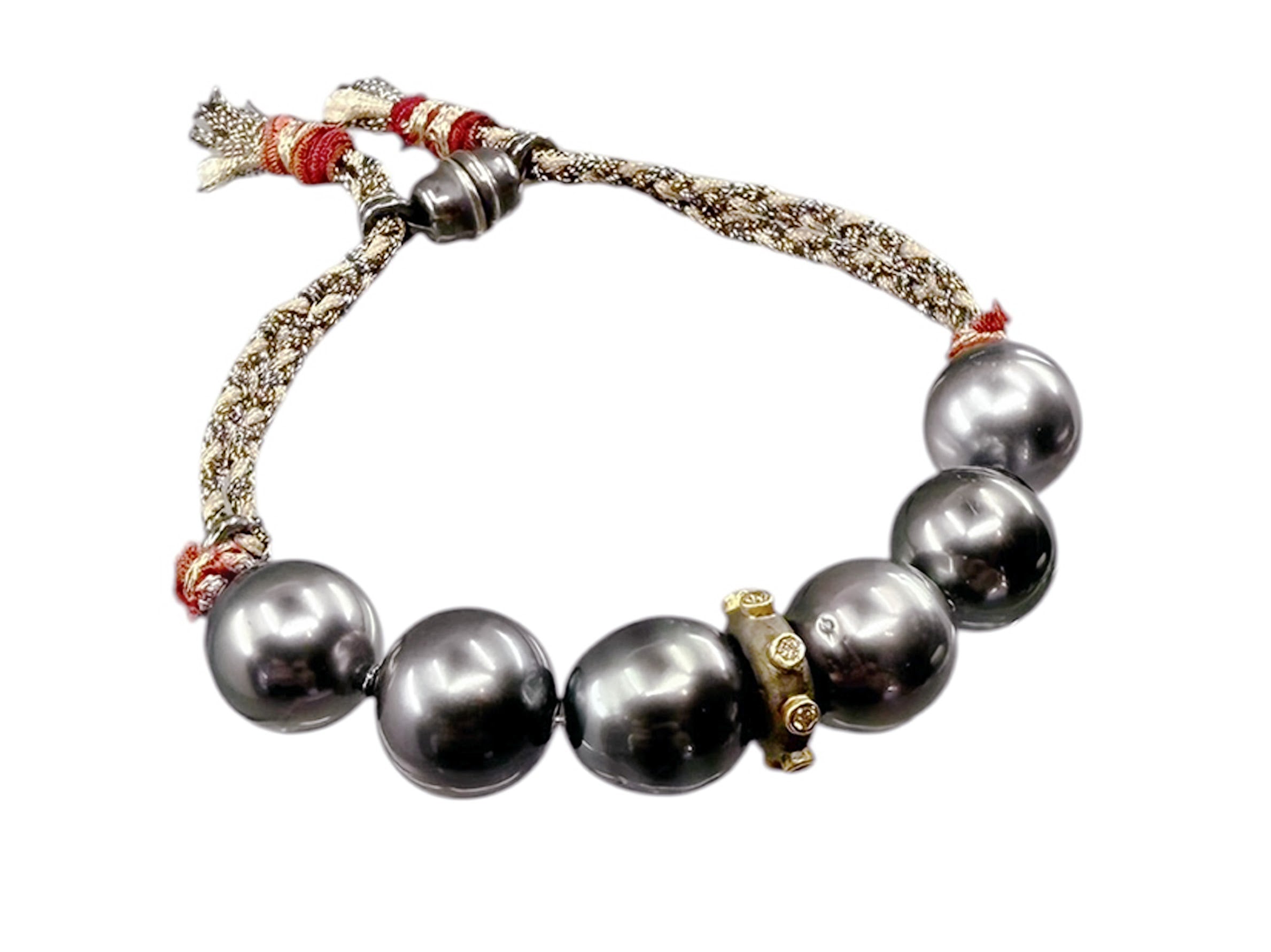 9k Pearl and Hand-Braided Silk Cord Bracelet